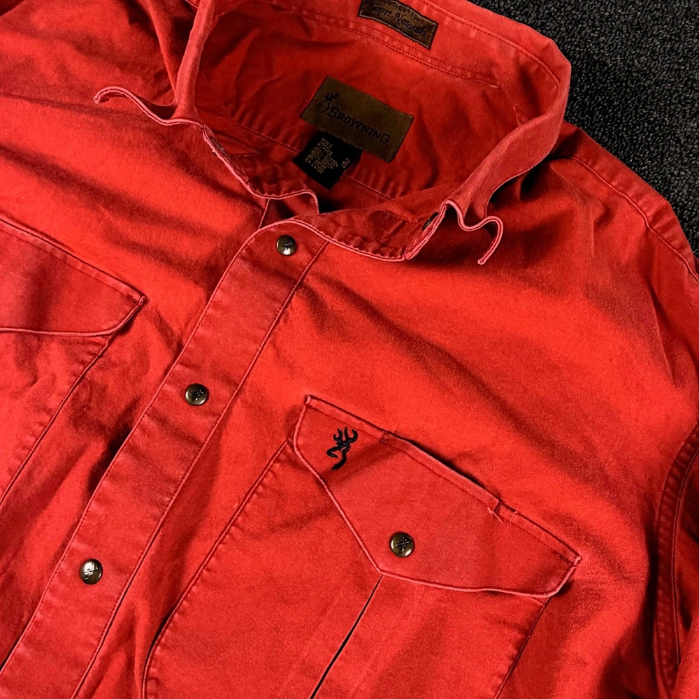 Browning Shirt Mens XL Super Naturals Red Cotton Canvas Button Down EUC